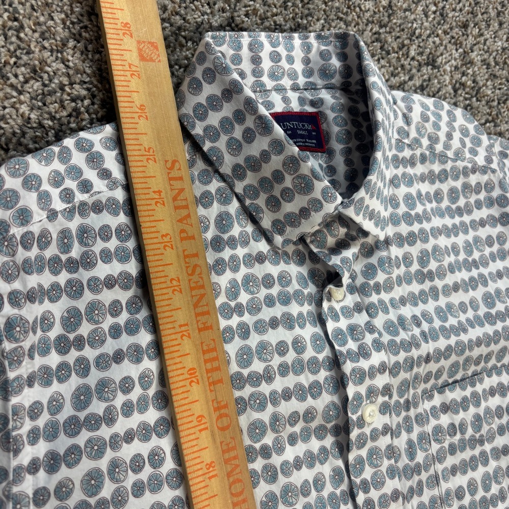 UNTUCKit Men's S Short Sleeve Button Down Shirt White Blue Citrus Print Cotton - Picture 6 of 7
